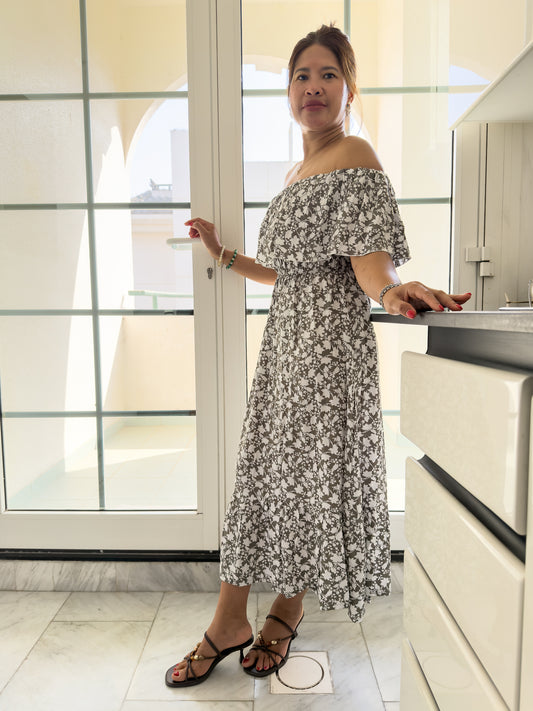 Vintage Bali Off-Shoulder Maxi Dress