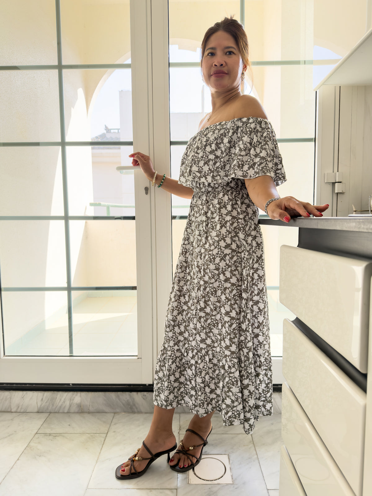 Vintage Bali Off-Shoulder Maxi Dress