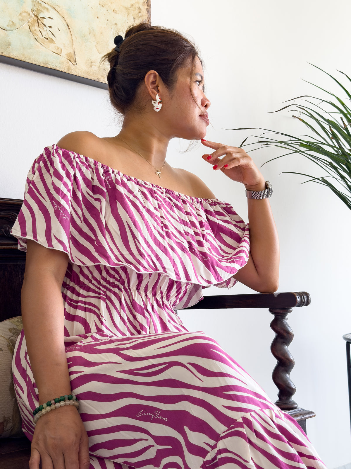 Vintage Bali Off-Shoulder Maxi Dress