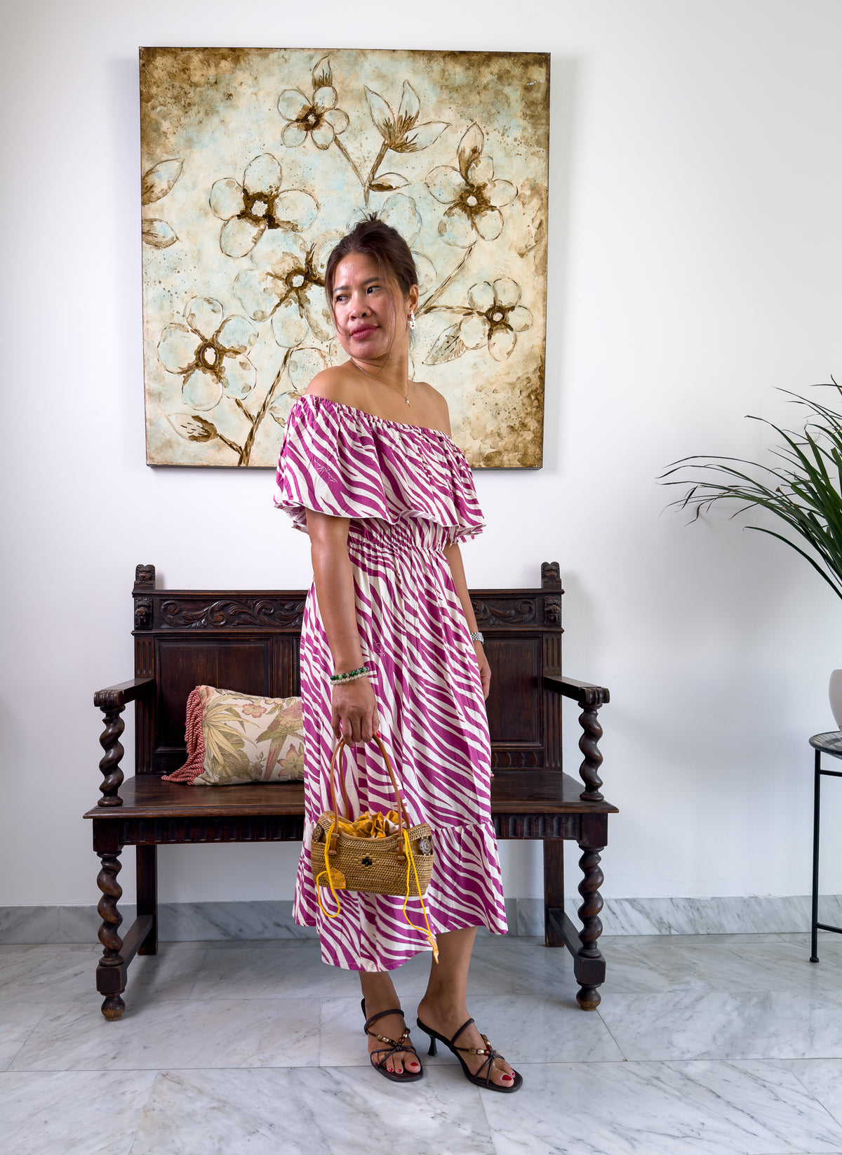 Vintage Bali Off-Shoulder Maxi Dress
